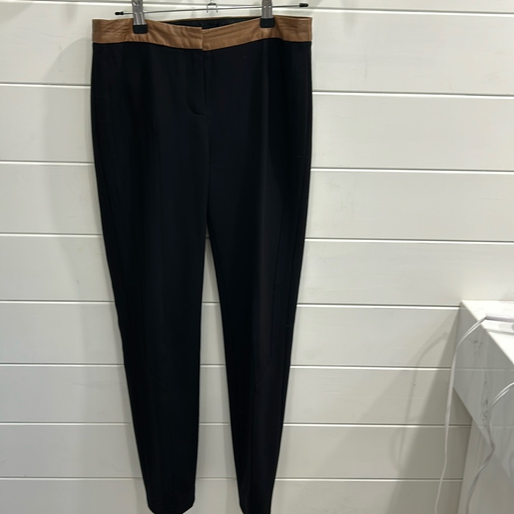 Stretch Black Pants with Faux Leather Waist